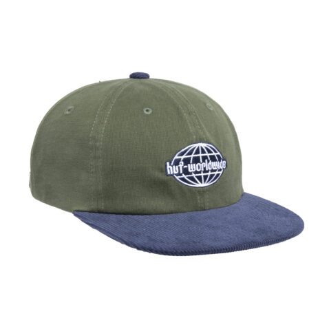 HUF Global Corduroy 6 Panel Strapback Hat Basil Front Left
