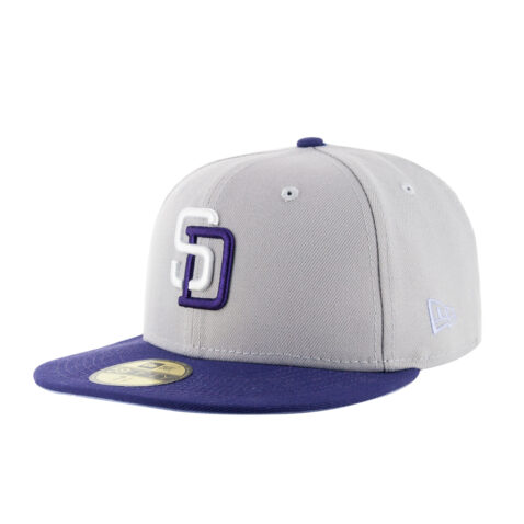New Era 59Fifty San Diego Padres Padres SNES Gray Purple Fitted Hat Front Right