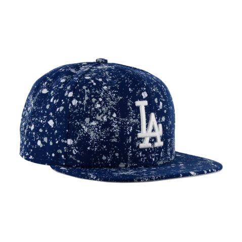 New Era 9Fifty Los Angeles Dodgers Splatter Snapback Hat Dark Royal Blue Front Left