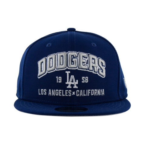 New Era 9Fifty Los Angeles Dodgers Stacked Snapback Hat Dark Royal Blue Front