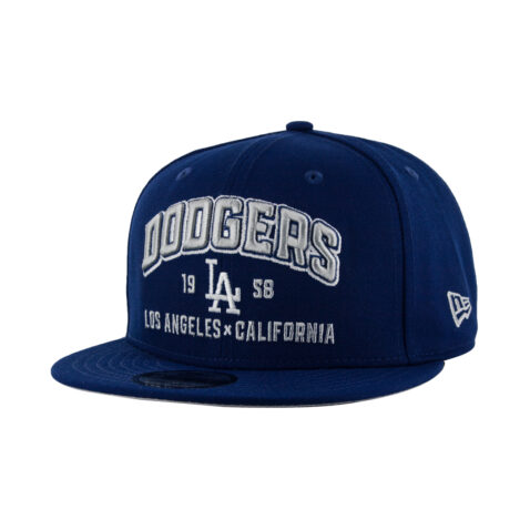 New Era 9Fifty Los Angeles Dodgers Stacked Snapback Hat Dark Royal Blue Front Right