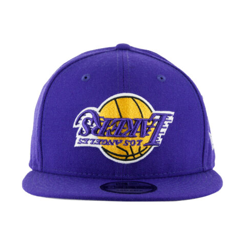 New Era 9Fifty Los Angeles Lakers Upside Down Logo Snapback Hat Purple Front