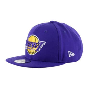 New Era 9Fifty Los Angeles Lakers Upside Down Logo Snapback Hat Purple Front Right