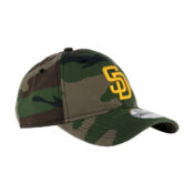 New Era 9Twenty CC San Deigo Padres Classic Camo Strapback Hat Woodland Camo Gold Front Left