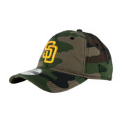 New Era 9Twenty CC San Deigo Padres Classic Camo Strapback Hat Woodland Camo Gold Front Right