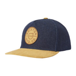 Brixton Crest C MP Snapback Hat Denim Caramel Suede