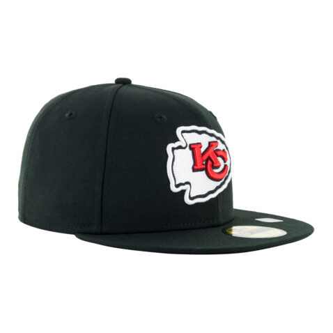 New Era 59Fifty Kansas City Chiefs Black Red White Fitted Hat Front Left