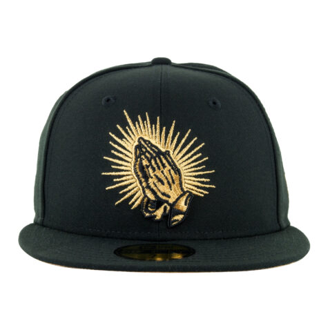 New Era 59Fifty Praying Hands Black Metallic Gold Fitted Hat Front