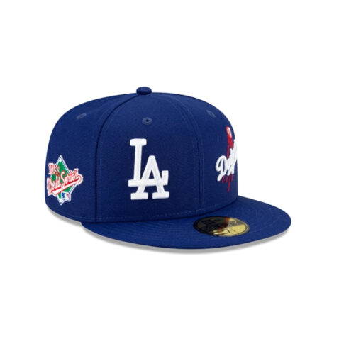 New Era 59Fifty Los Angeles Dodgers Patch Pride Fitted Hat Dark Royal Blue Front Left