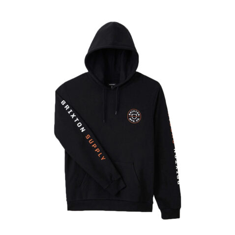 Brixton Crest Hood Pullover Hooded Sweatshirt Black Caramel White
