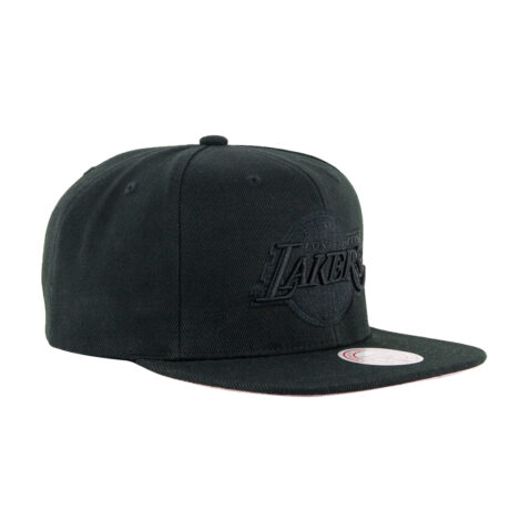 Mitchell Ness Los Angeles Lakers Pink Moon Snapback Hat Black Front Left