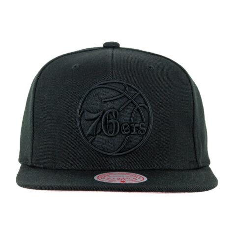 Mitchell Ness Philadelphia 76ers Pink Moon Snapback Hat Black Front