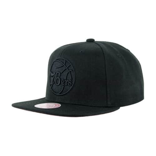 Mitchell Ness Philadelphia 76ers Pink Moon Snapback Hat Black Front Right