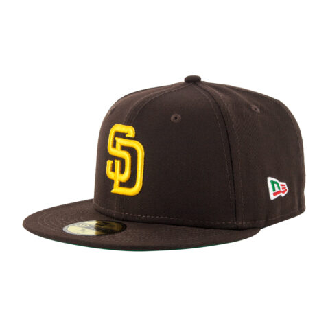 New Era 59Fifty San Diego Padres Mexico Burnt Wood Brown Gold Fitted Hat Front Right