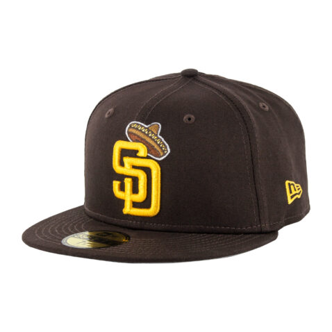 New Era 59Fifty San Diego Padres Sombrero Burnt Wood Brown Gold Fitted Hat Front Right