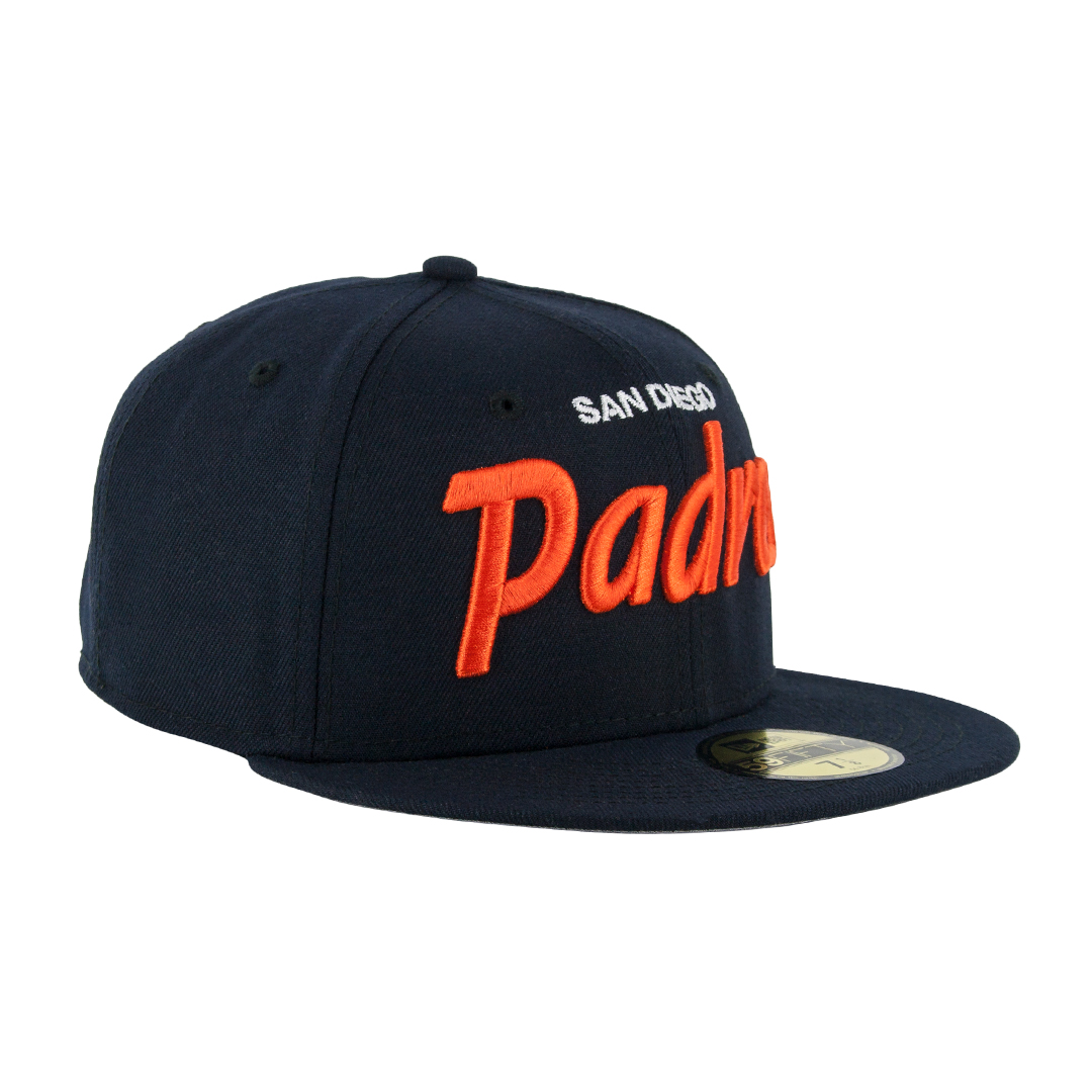 New Era 59FIFTY San Diego Padres Vintage Script Tony Gwynn Fitted Hat Orange White Dark Navy