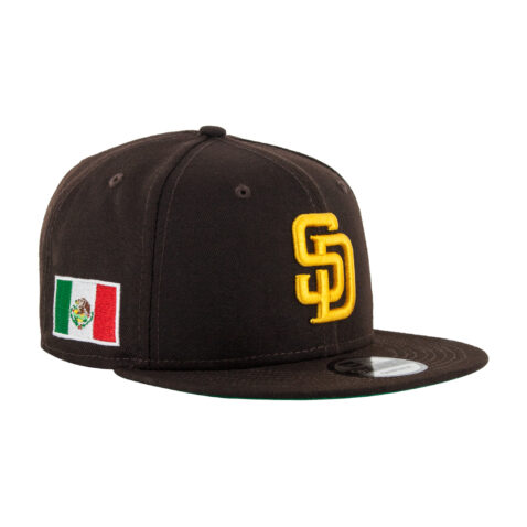 New Era 9Fifty San Diego Padres Mexico Burnt Wood Brown Gold Adjustable Snapback Hat Front Left