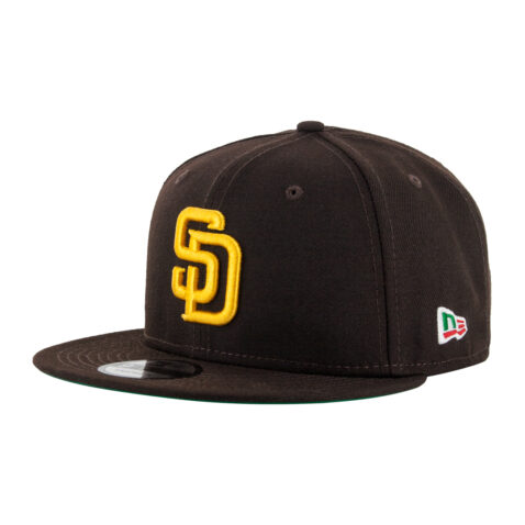 New Era 9Fifty San Diego Padres Mexico Burnt Wood Brown Gold Adjustable Snapback Hat Front Right