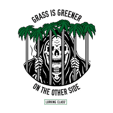 Lurking Class Grass Is Greener T-Shirt White Logo Close Up