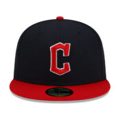 New Era 59Fifty Cleveland Guardians Home Fitted Hat Dark Navy Scarlet Red 2