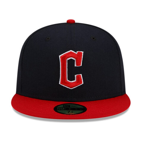 New Era 59Fifty Cleveland Guardians Home Fitted Hat Dark Navy Scarlet Red 2