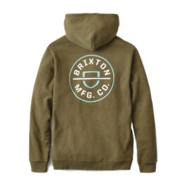 Brixton Crest Hood Pullover Hooded Sweatshirt Military Oliver Teal White