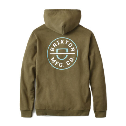 Brixton Crest Hood Pullover Military Oliver Teal White Back