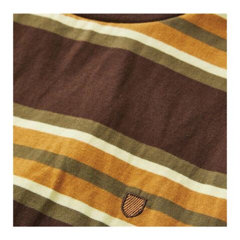 Brixton Hilt Shield Short Sleeve Knit T-Shirt Deep Brown-Medal Bronze-Military Olive Logo Close up