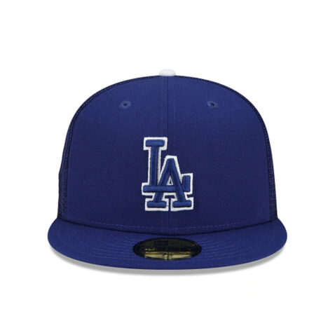 New Era 59Fifty Los Angeles Dodgers Batting Practice Trucker Hat 2022 Dark Royal Blue Front