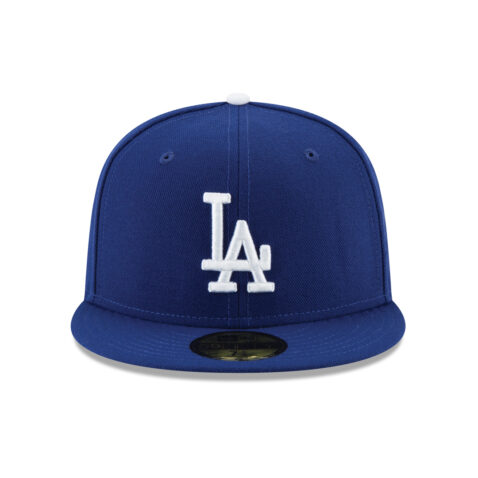 New Era 59Fifty Los Angeles Dodgers Jackie Robinson 42 Side Patch Fitted Hat Dark Royal Blue White Front