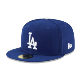 New Era 59Fifty Los Angeles Dodgers Jackie Robinson 42 Side Patch Fitted Hat Dark Royal Blue White Front Left