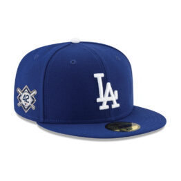 New Era 59Fifty Los Angeles Dodgers Jackie Robinson 2022 42 Side Patch Fitted Hat Dark Royal Blue White