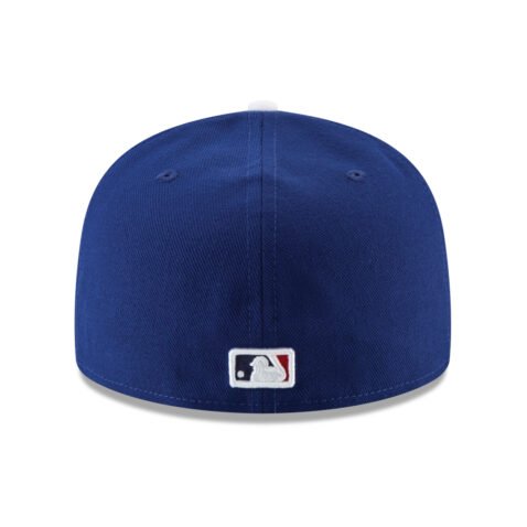 New Era 59Fifty Los Angeles Dodgers Jackie Robinson 42 Side Patch Fitted Hat Dark Royal Blue White Rear