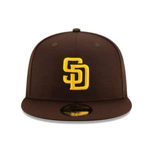 New Era 59Fifty San Diego Padres Jackie Robinson 42 Side Patch Fitted Hat Burnt Wood Brown Gold Front