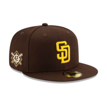 New Era 59Fifty San Diego Padres Jackie Robinson 42 Side Patch Fitted Hat Burnt Wood Brown Gold