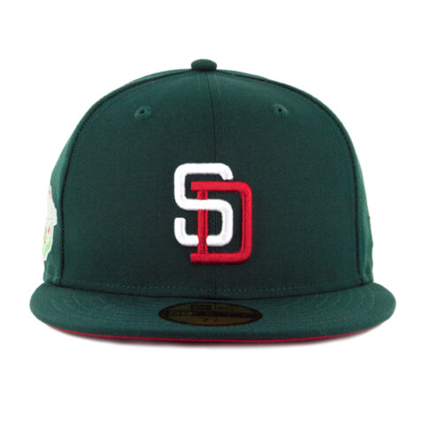 New Era 59Fifty San Diego Padres Meridian Fitted Hat Dark Green White Scarlet Red Front