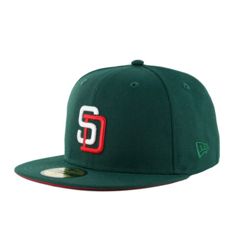 New Era 59Fifty San Diego Padres Meridian Fitted Hat Dark Green White Scarlet Red Left Front