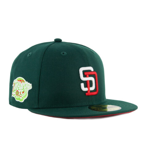 New Era 59Fifty San Diego Padres Meridian Fitted Hat Dark Green White Scarlet Red Right Front