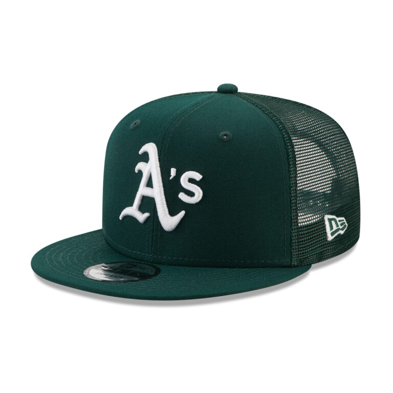 New Era 9Fifty CL Oakland Athletics Trucker Snapback Hat On Field Team Color Front Left