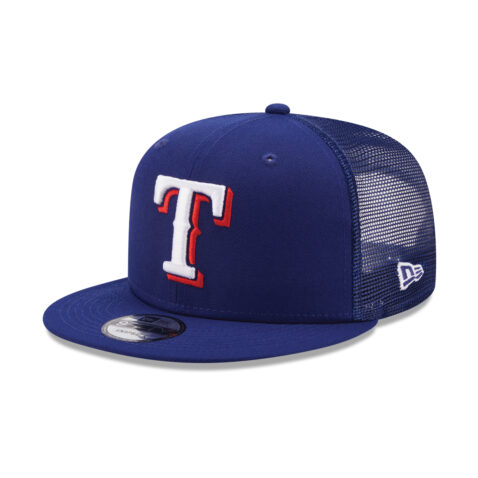 New Era 9Fifty CL Texas Rangers Trucker Snapback Hat On Field Team Color Front Left