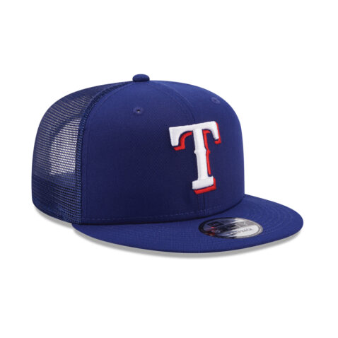 New Era 9Fifty CL Texas Rangers Trucker Snapback Hat On Field Team Color Front Right
