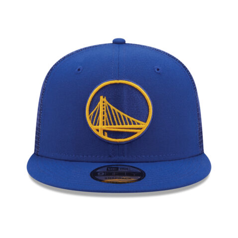 New Era 9Fifty Golden State Warriors Trucker Snapback Hat On Field Team Color Front