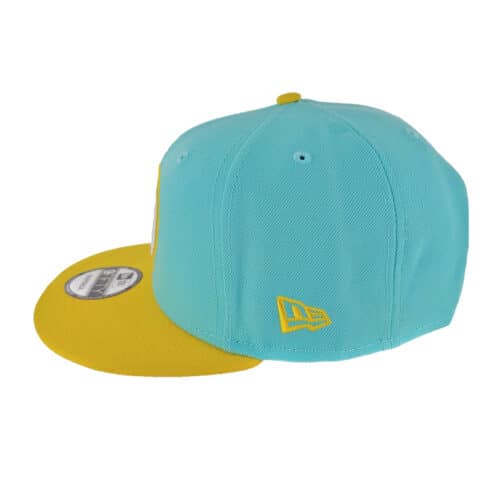 New Era 9Fifty Golden State Warriors Two Tone Color Pack Snapback Hat Aqua Yellow Left