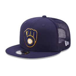 New Era 9Fifty Milwaukee Brewers Trucker Snapback Hat On Field Team Color