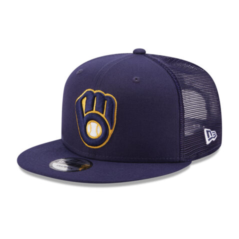 New Era 9Fifty Milwaukee Brewers Trucker Snapback Hat On Field Team Color New Era 9Fifty Milwaukee Brewers Trucker Snapback Hat On Field Team Color Front Left