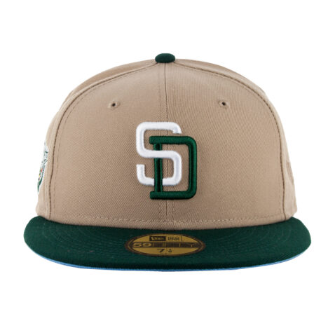 New Era x Billion Creation x Rally Caps 59Fifty San Diego Padres Sundays Camel Khaki White Dark Green Fitted Hat 1