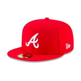 New Era 59Fifty Atlanta Braves Scarlet Red White Fitted Hat Left Front