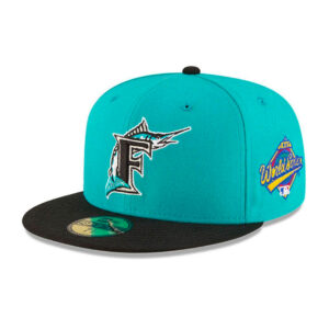 New Era 59Fifty Florida Marlins Cooperstown 1997 World Series Side Patch Fitted Hat Teal Blue Black