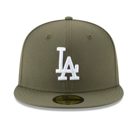 New Era 59Fifty Los Angeles Dodgers New Olive Green White Fitted Hat Front