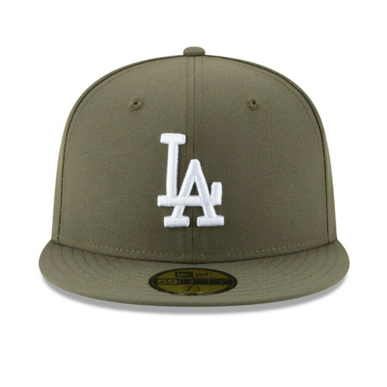 New Era 59Fifty Los Angeles Dodgers New Olive Green White Fitted Hat Front New Era 59Fifty Los Angeles Dodgers New Olive Green White Fitted Hat Front